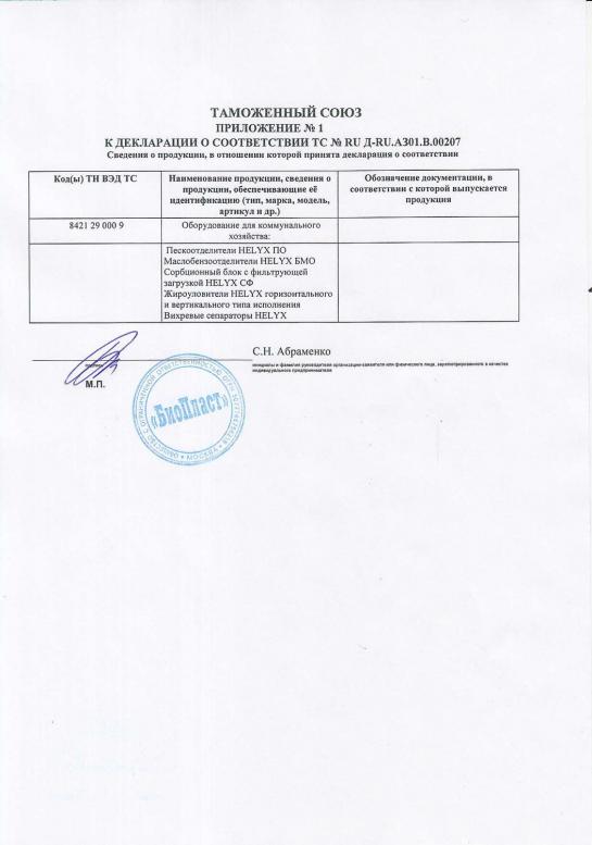 Горизонтальные пожарные резервуары — Приложение к декларации соответствия Таможенный союз — фото